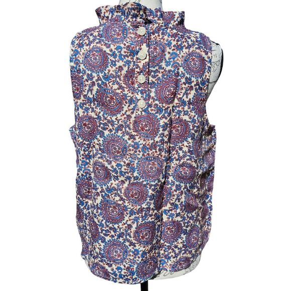 J. Crew‎ -243 NWT Sail Blue Floral Linen Fleur  Sleeveless Ruffled Top M - Picture 3 of 8